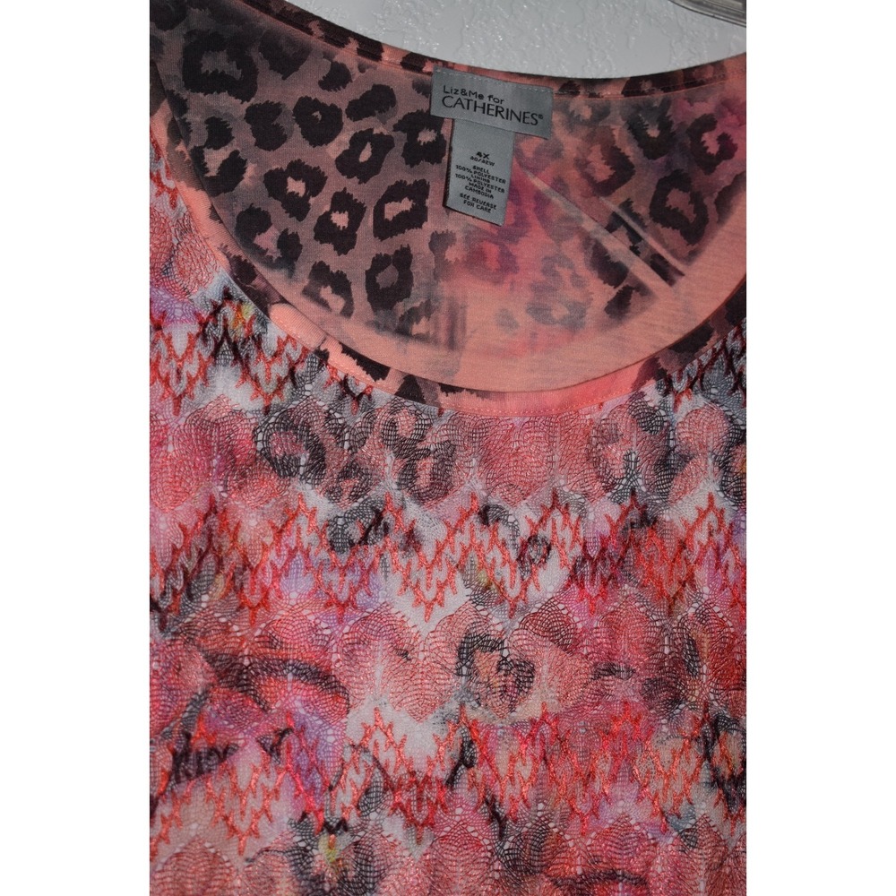 Liz and Me 4X Top Hawiian Tropical Mesh Overlay Embroidered Lined Short‎ Sleeve - Picture 13 of 16